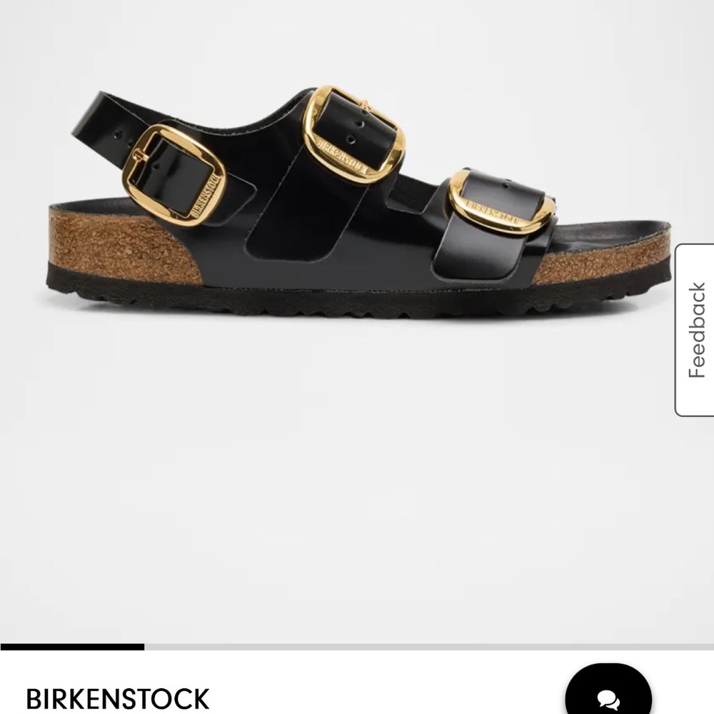 Birkenstock Glossy Black Milano Sandals with Gold Buckles- like new!